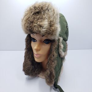 Mad Bomber Green Rabbit Fur Trapper Hat Size Large Winter Hunting Aviator L